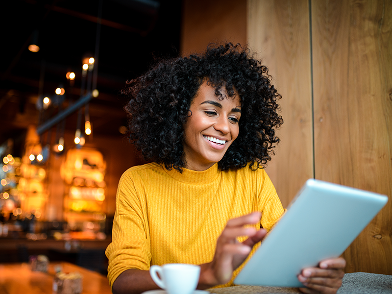Suggest Title to Purchase; woman on iPad