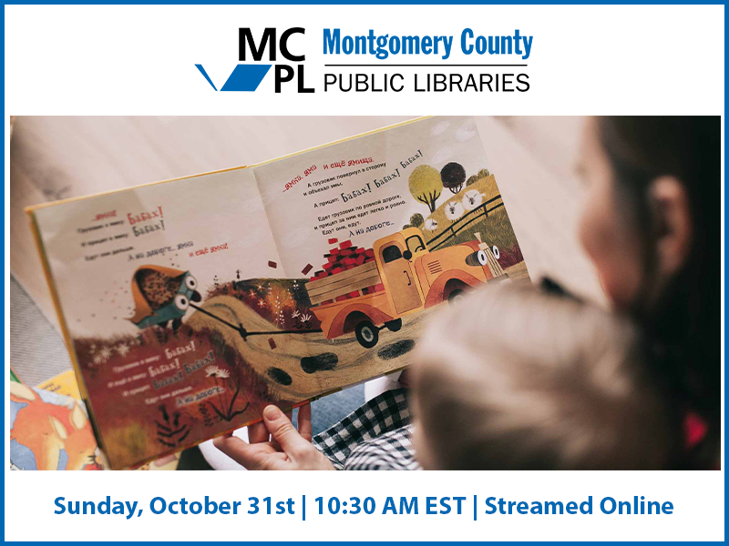 Flyer for an event, "Family Storytime at MCPL - Halloween Special!" by Montgomery County Public Libraries System