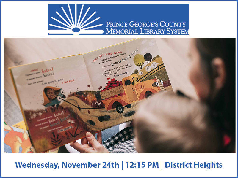 Flyer for an event, "Ready 2 Read Storytime: Ages 3-5" at Prince George's County Memorial Library System: District Heights Branch