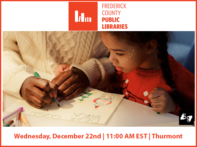 Flyer for an event, "Winter Art for Little Picassos" by Frederick County Public Library