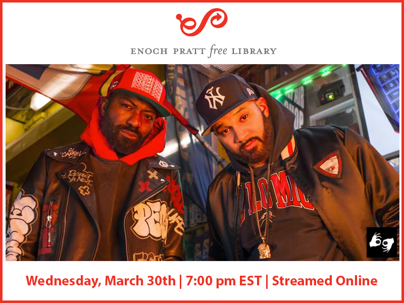 Flyer for an Enoch Pratt Free Library sponsored event.