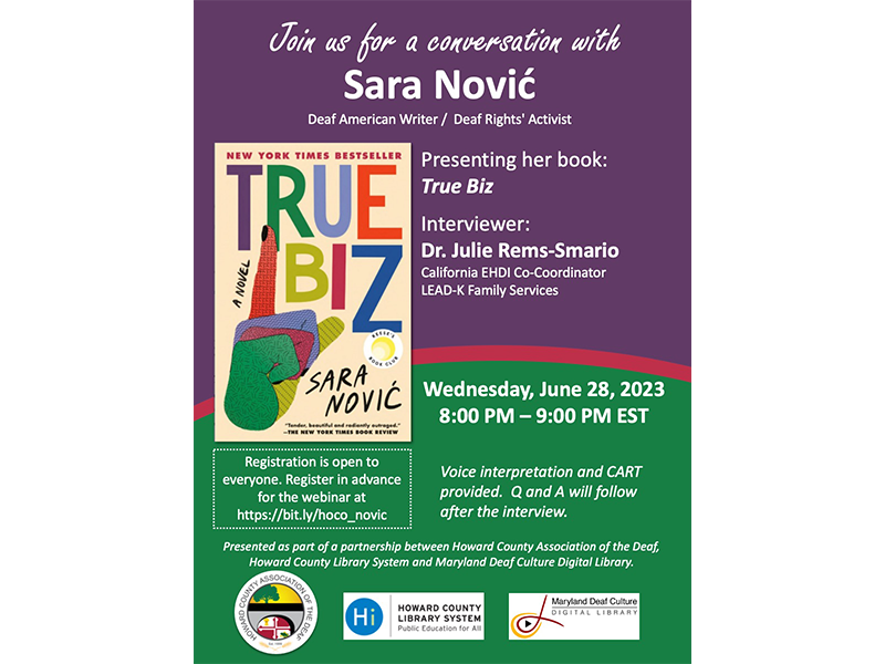 Flyer for Sara Novic's Author Talk.