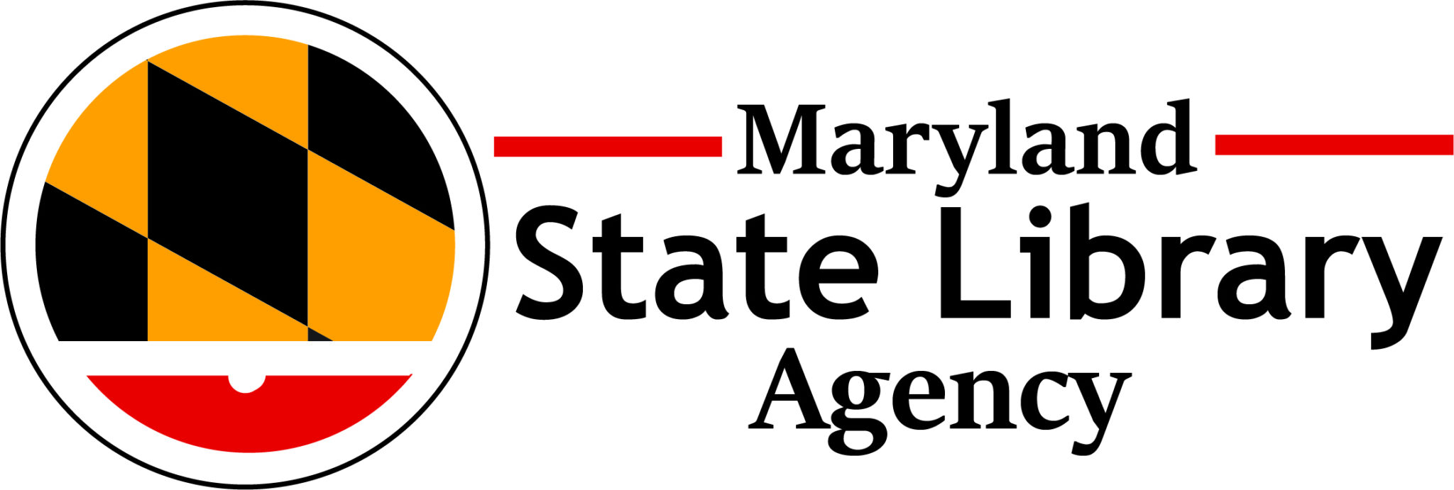 Maryland State Library Agency logo with small piece of Maryland state flag in a circle on the left side.