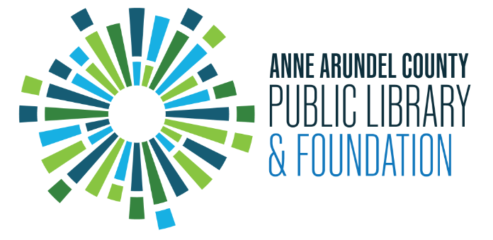Anne Arundel County Public Library & Foundation logo with a circular burst design in blue and green.
