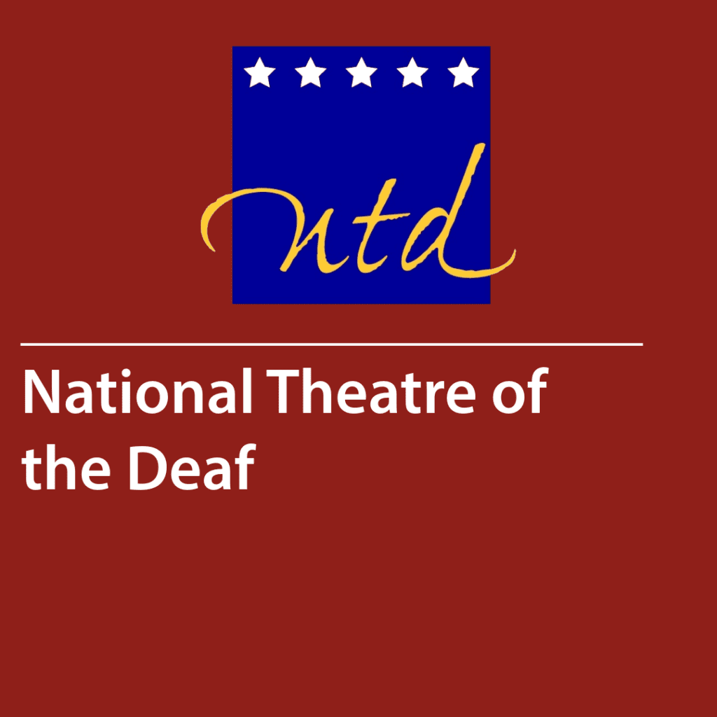 Cover of a resource thumbnail with NTD logo with five stars above “ntd” in script and text “National Theatre of the Deaf” on red background