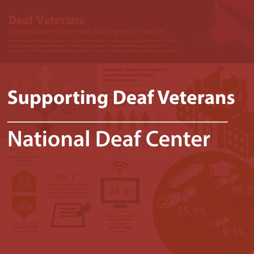 Cover of a resource thumbnail with text “Supporting Deaf Veterans" on a red background.
