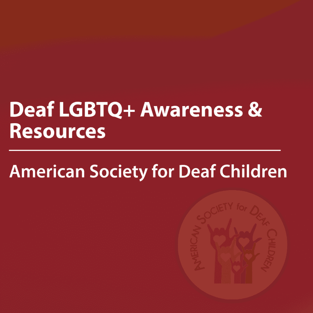 Cover of a resource thumbnail with text “Deaf LGBTQ+ Awareness & Resources" on a red background.