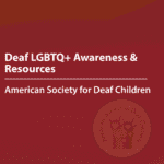 Cover of a resource thumbnail with text “Deaf LGBTQ+ Awareness & Resources" on a red background.