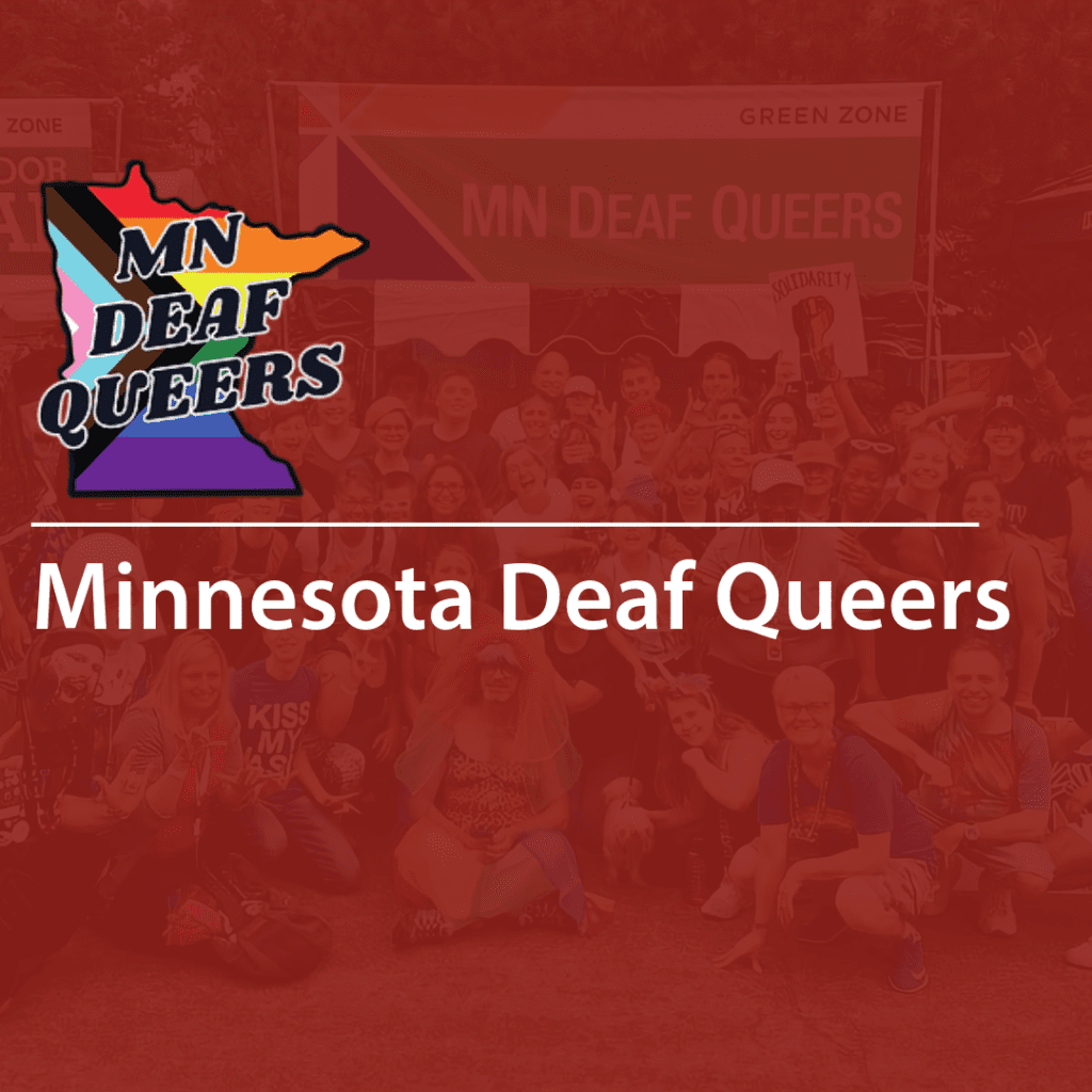 Cover of a resource thumbnail with text “Minnesota Deaf Queers" on a red background.
