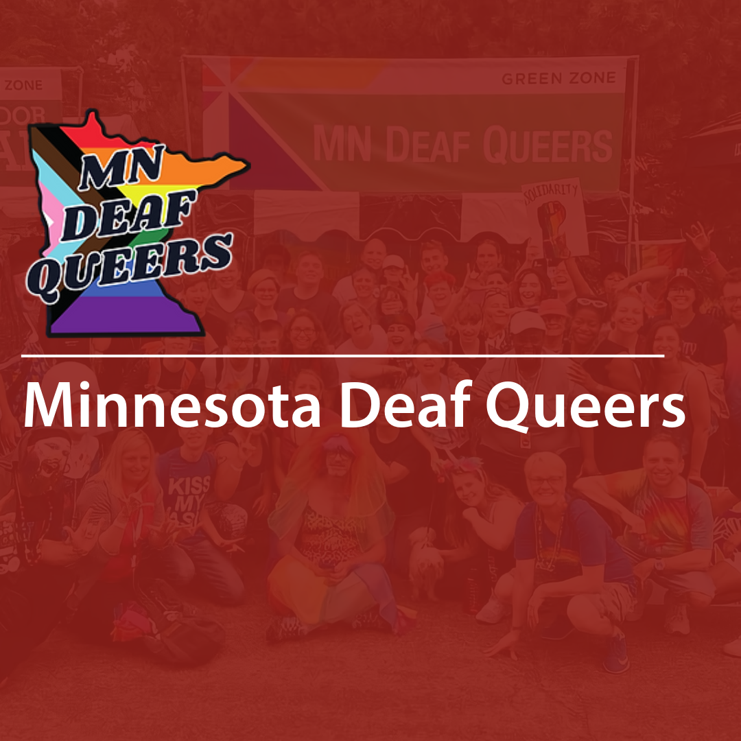 Cover of a resource thumbnail with text “Minnesota Deaf Queers" on a red background.